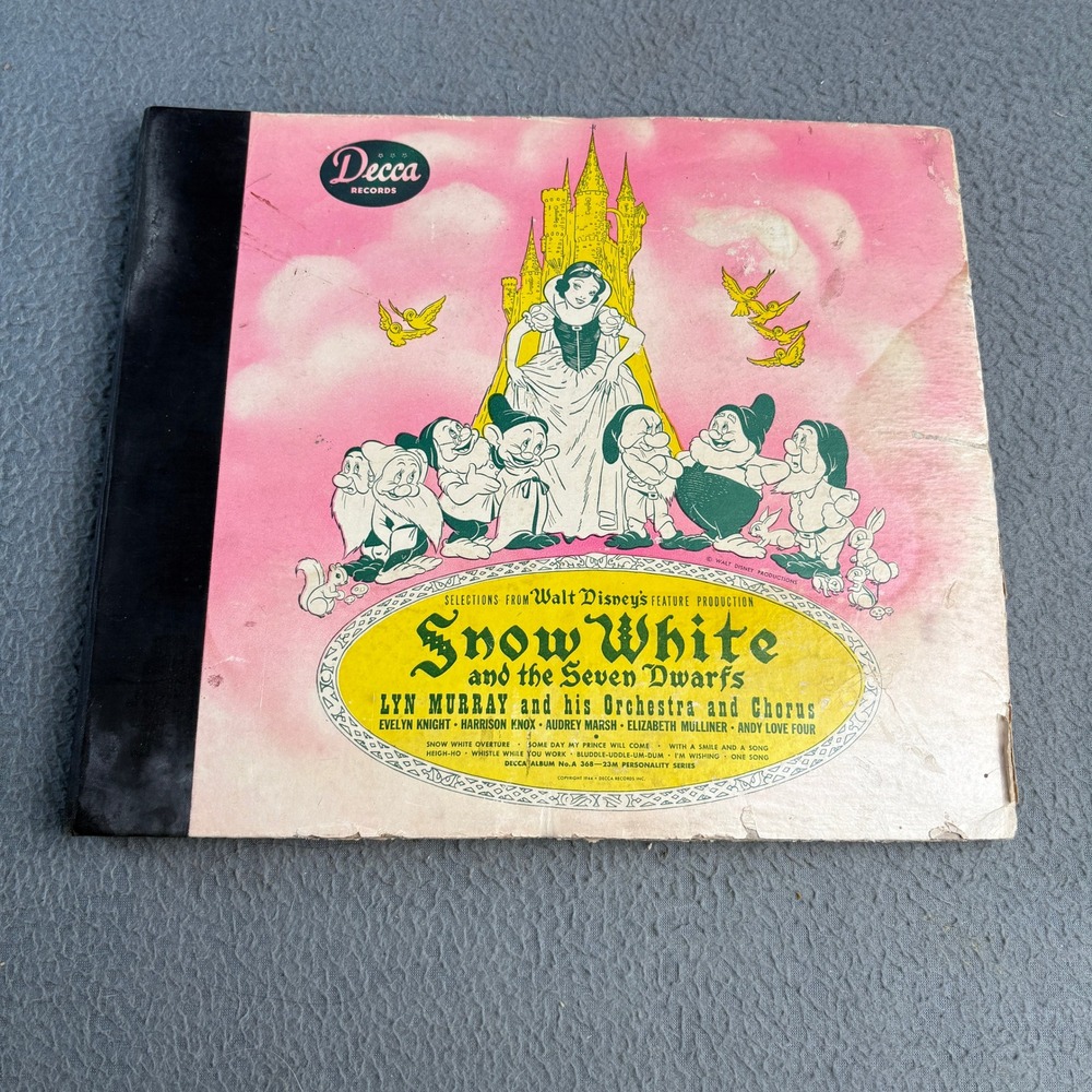 Vintage 1944 Snow White Seven Dwarfs Decca Records 78 RPM Album Set A-368 Disney
